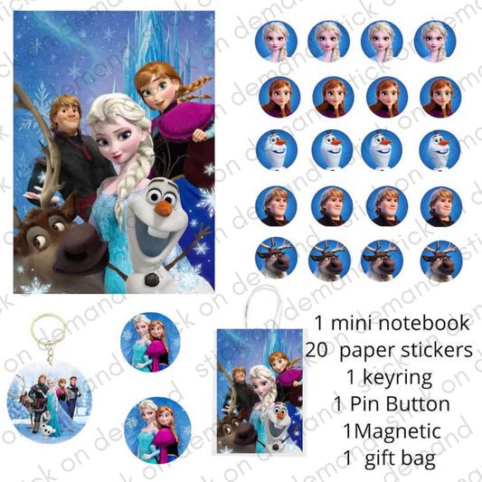 Personalised Frozen Gift Kit | Stickers, Keychain, Mini Notebook & More . Personalised Name on Mini notebook , Keyring and Gift Bag