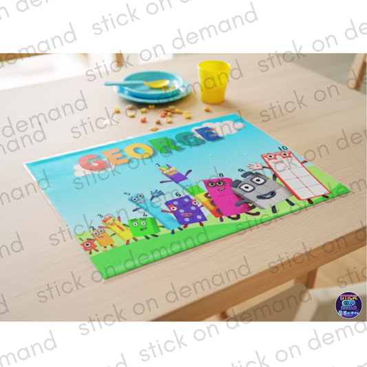 Personalised  Numbers Placemat &  Coaster –Personalised -  Numbers Blocks  , Kids Tableware – Custom Designs Available