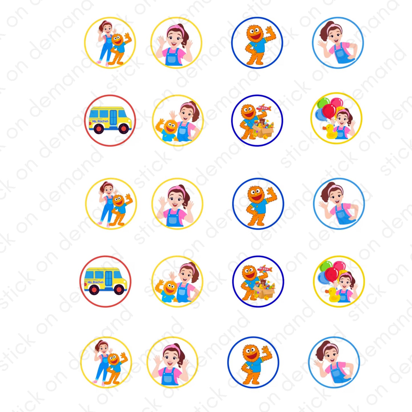 20 Rachel   Stickers   / Vinyl  Waterproof Stickers / Paper Stickers  /Cupcake Toppers  / Gift Kit  / 3D Stickers / Ms Rachel Party