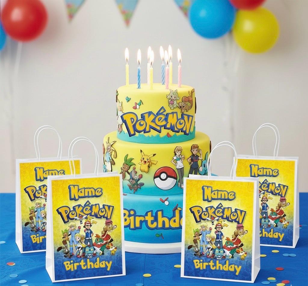 Personalised Small Pokemon Party Favor Bag – Birthday Theme - Birthday Bag / Pokemon Party Favors Bag