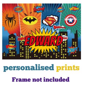 Personalised Superhero Name Poster, Custom Cartoon A3 Print