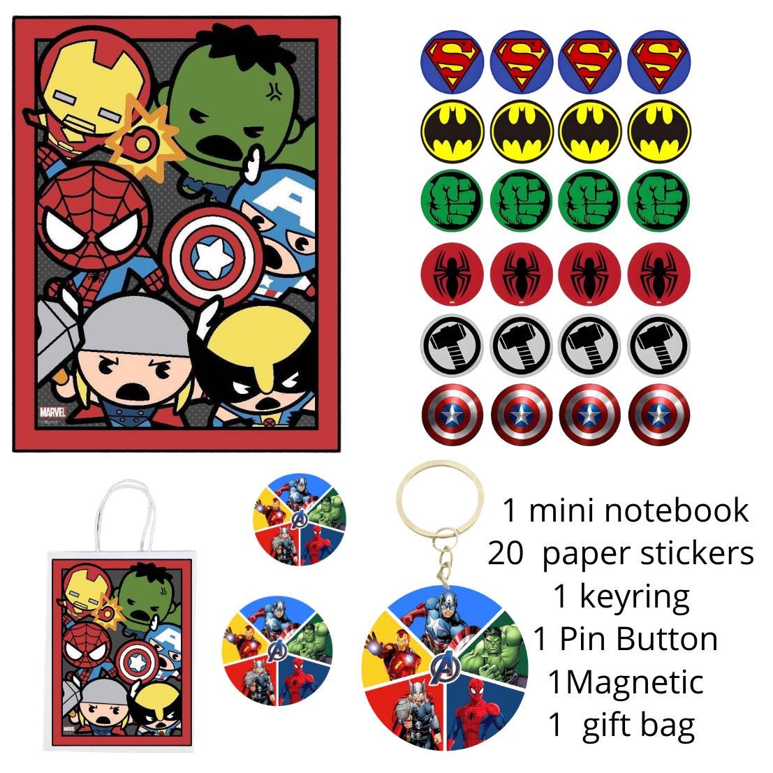 24 Superhero Stickers: Waterproof Vinyl, Party Kit , Gift Kit