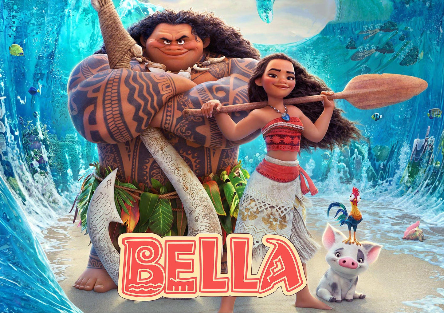 Personalised Moana  A3 Poster / Custom Cartoon with Child’s Name / Printed on Premium Matte Paper