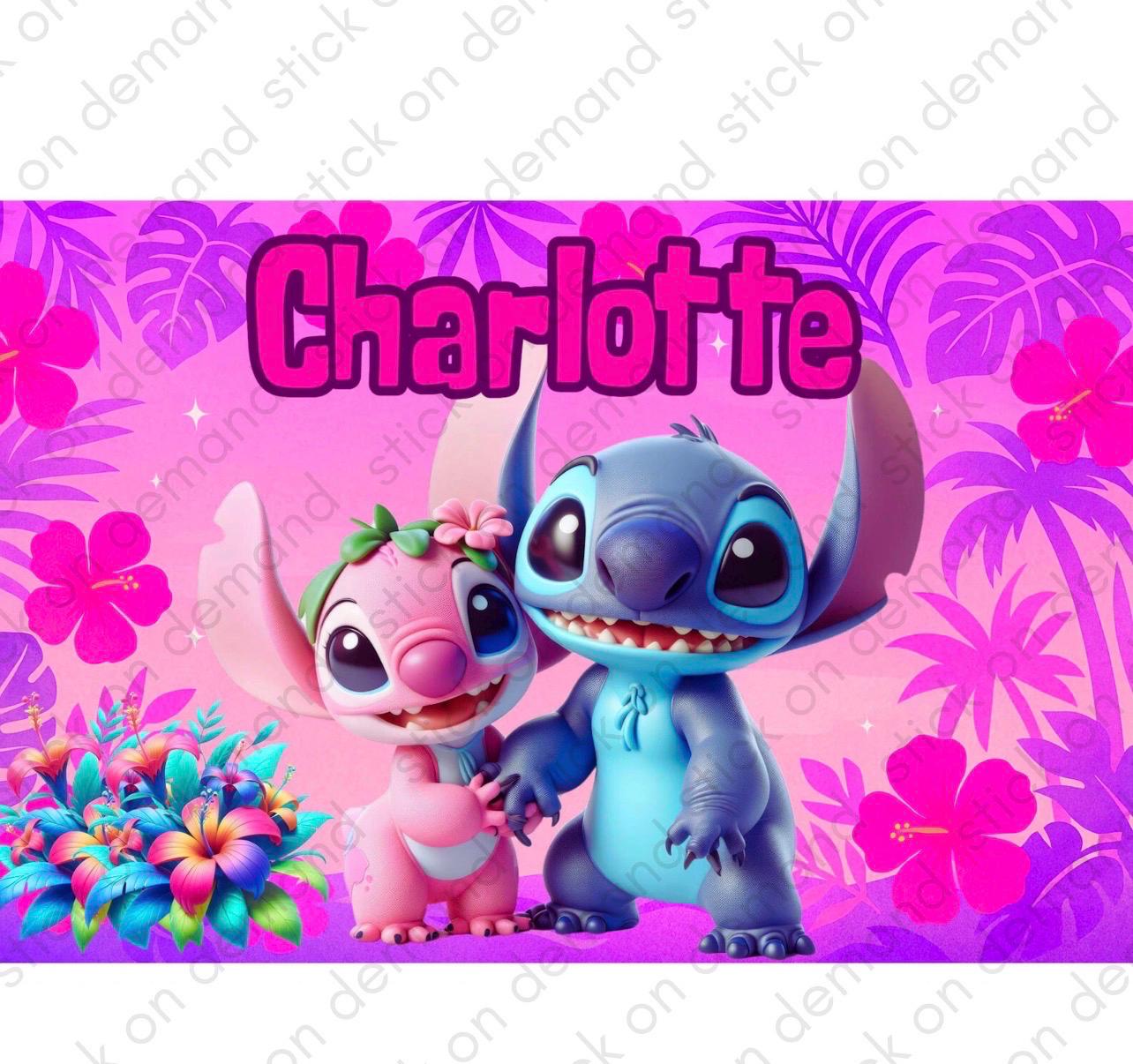 Personalised Stitch and Angel  A3 Poster / Custom Cartoon with Child’s Name / Printed on Premium Matte Paper / Frame not Included