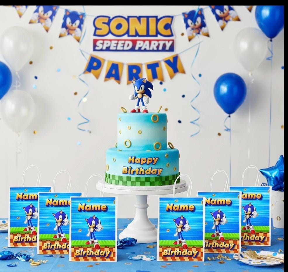 Personalised Small  Sonic  Party Favor Bag – Birthday Theme - Birthday Bag / Sonic   Party Favors Bag
