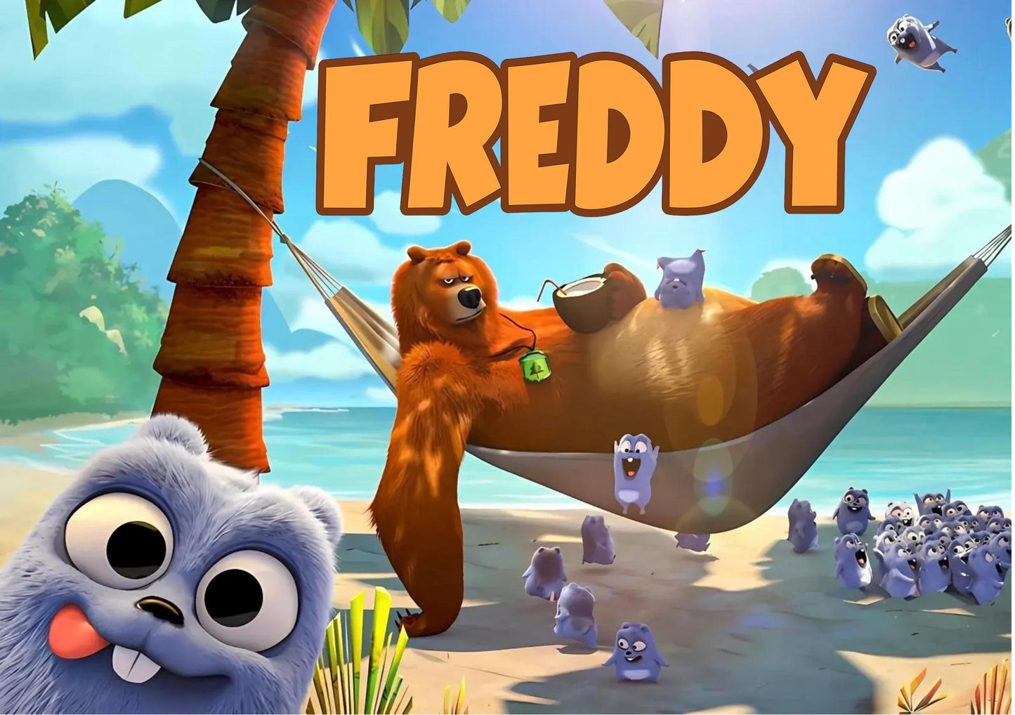 Personalised Grizzly Bear Cartoon Poster, Custom Name A3 Print