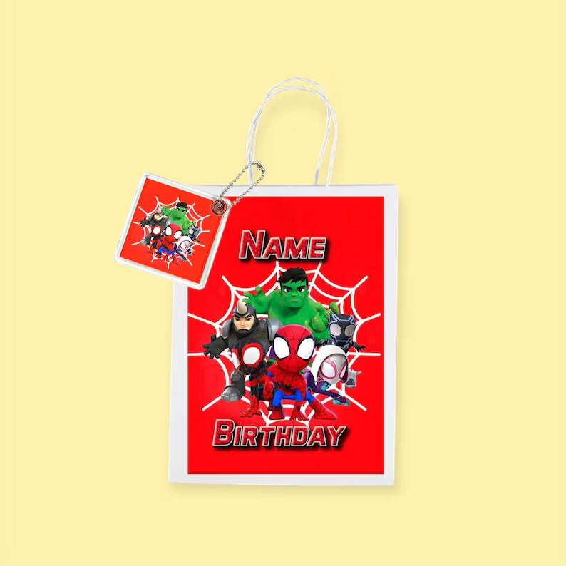 Personalised Small Spidey and Friends Party Favor Bag – Birthday Theme - Birthday Bag / Spidey and Friends  Party Favors Bag