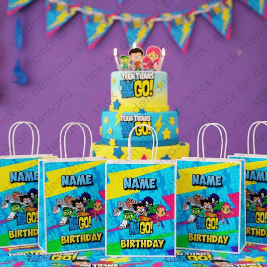 Personalised Small Teen Titans Favor Bag – Birthday Theme - Birthday Bag / Teen Titans  Party Favors Bag