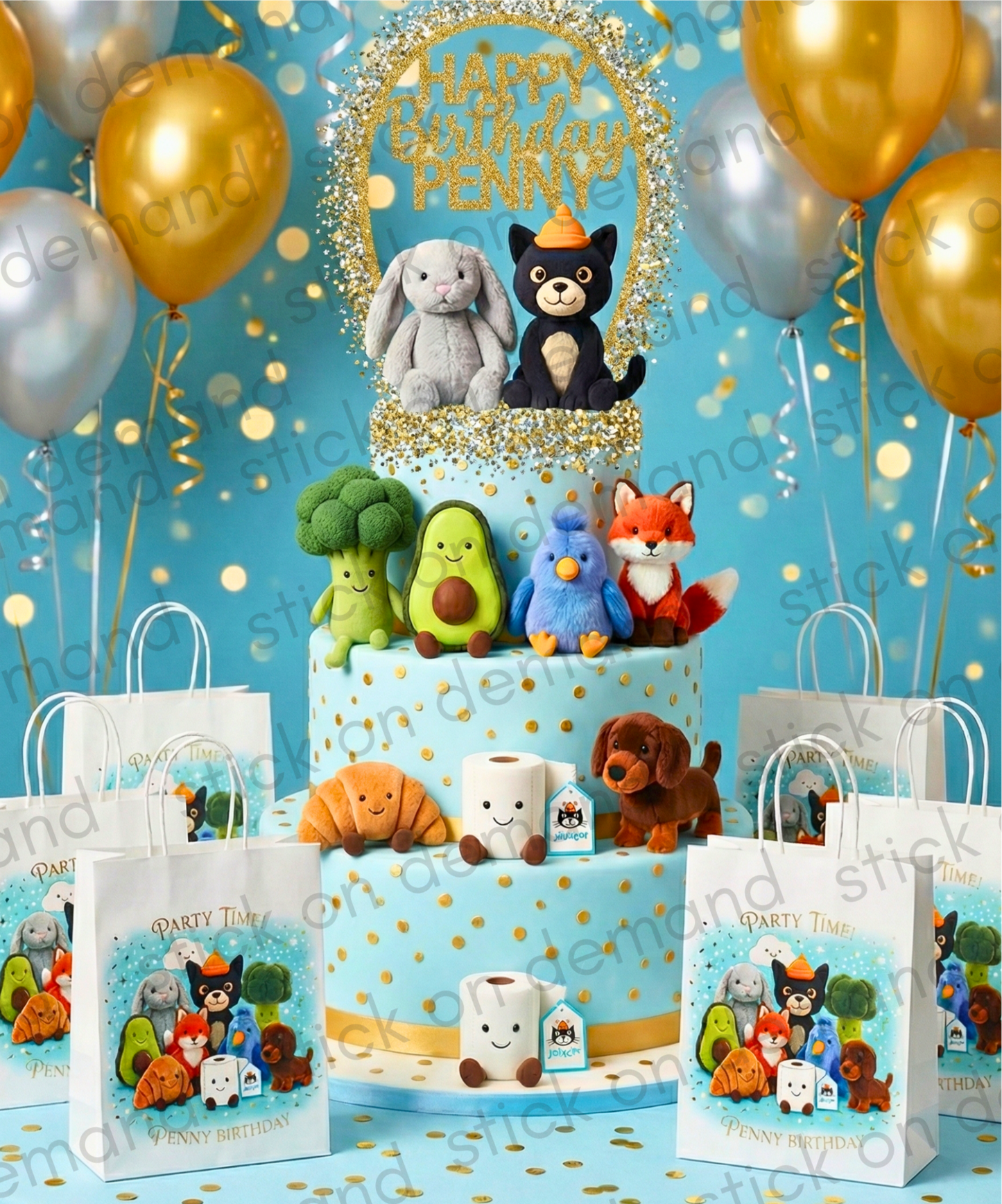 Personalised Small Jellycat    Party Favor Bag – Birthday Theme - Birthday Bag