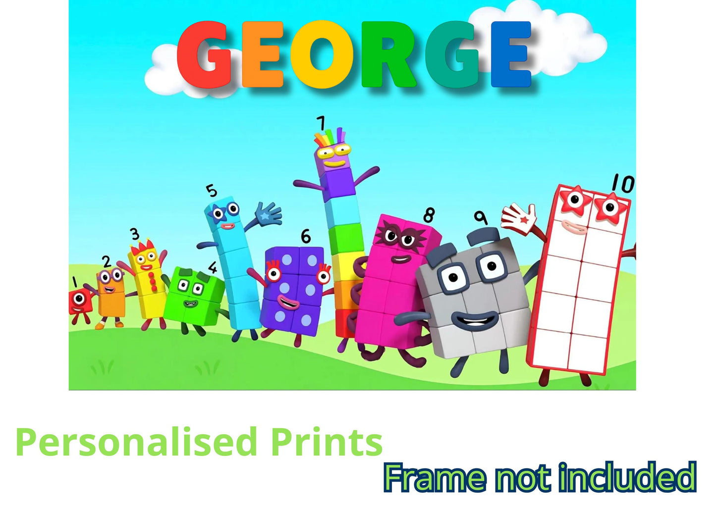 Personalised Numbers Blocks A3  Poster: Custom Cartoon, Child's Name