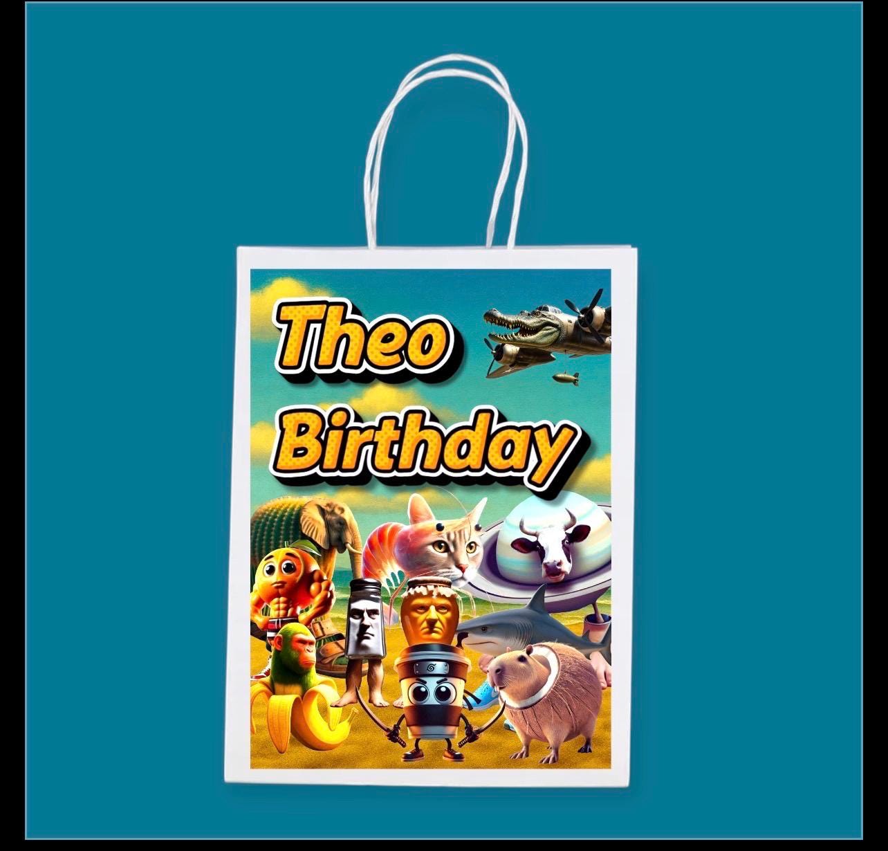 Personalised Small  Italian Brainrot   Party Favor Bag – Birthday Theme - Birthday Bag / Italian Brainrot  Party Favors Bag