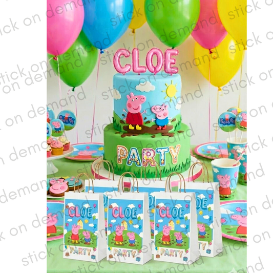 Personalised Small Cute Pig   Party Favor Bag – Birthday Theme - Birthday Bag