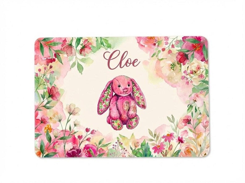 Personalised  Bunny and Flower   Placemat &  Coaster –Personalised -  Jellycat  Decor   , Kids Tableware – Custom Designs Available