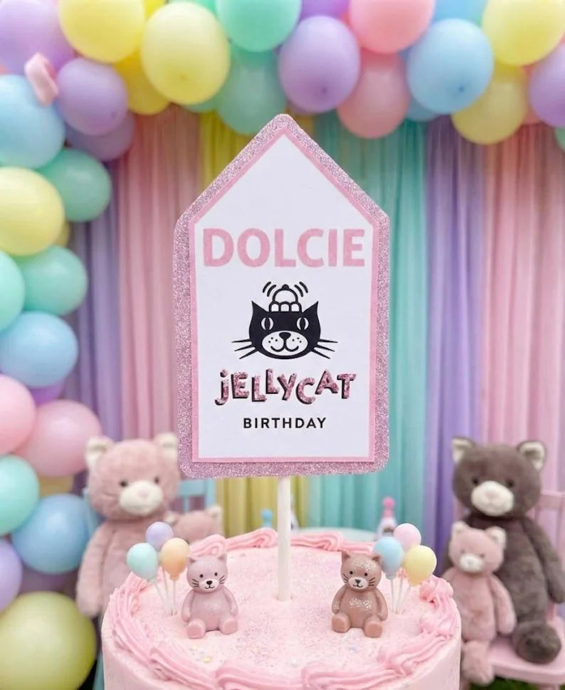 Personalised 3D Jelly cat Glitter  Inspired Birthday Cake Topper