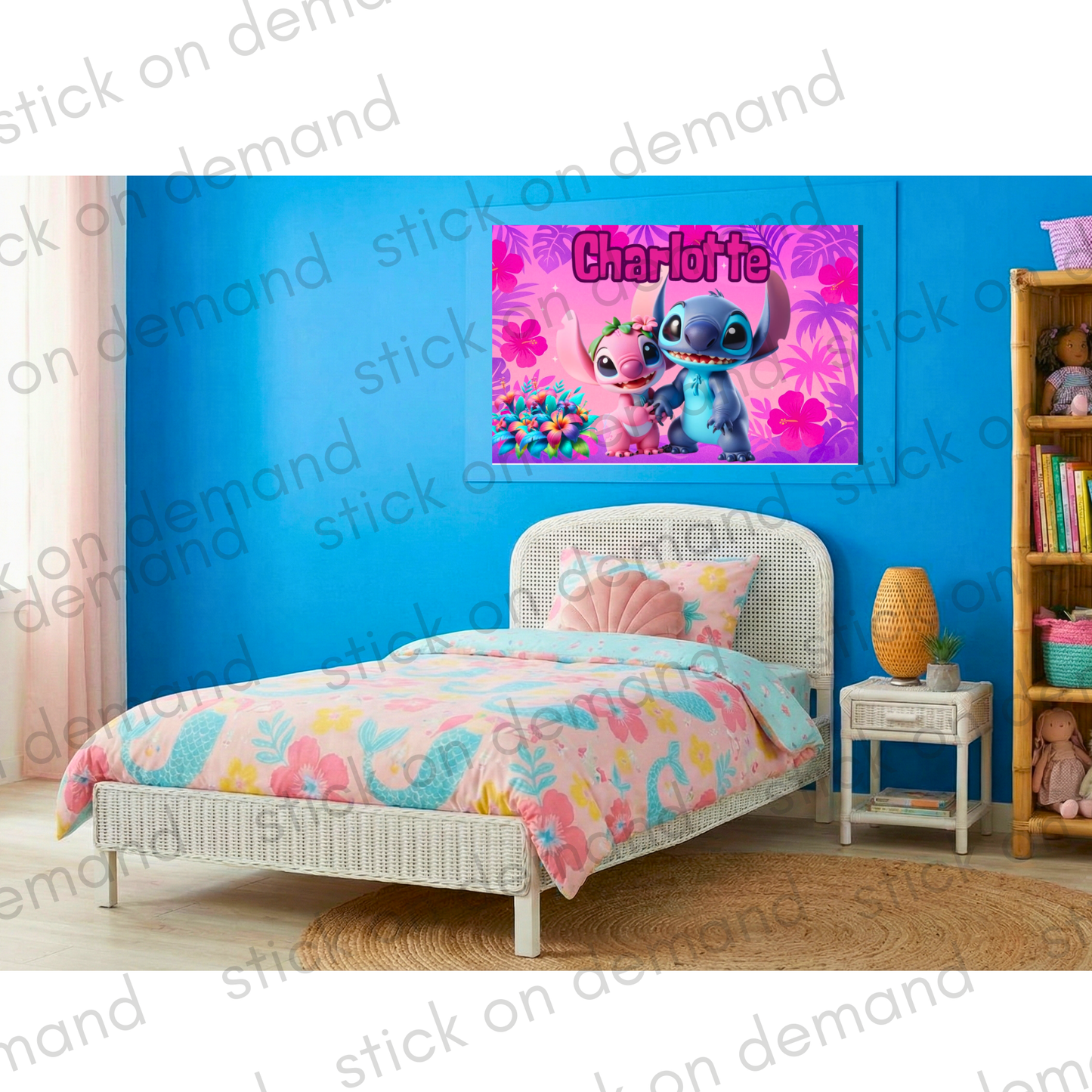 Personalised Stitch and Angel  A3 Poster / Custom Cartoon with Child’s Name / Printed on Premium Matte Paper / Frame not Included