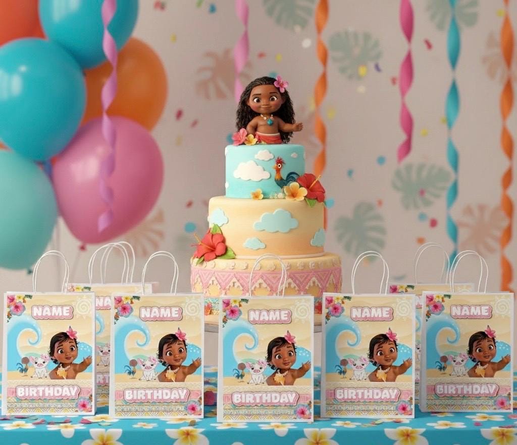 Personalised Small  Moana  Party Favor Bag – Birthday Theme - Birthday Bag / Moana Party Favors Bag- Baby Moana Party