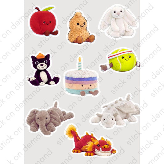 9 Jellycat  stickers /  Waterproof stickers  /  Shape Stickers   / Party Kit