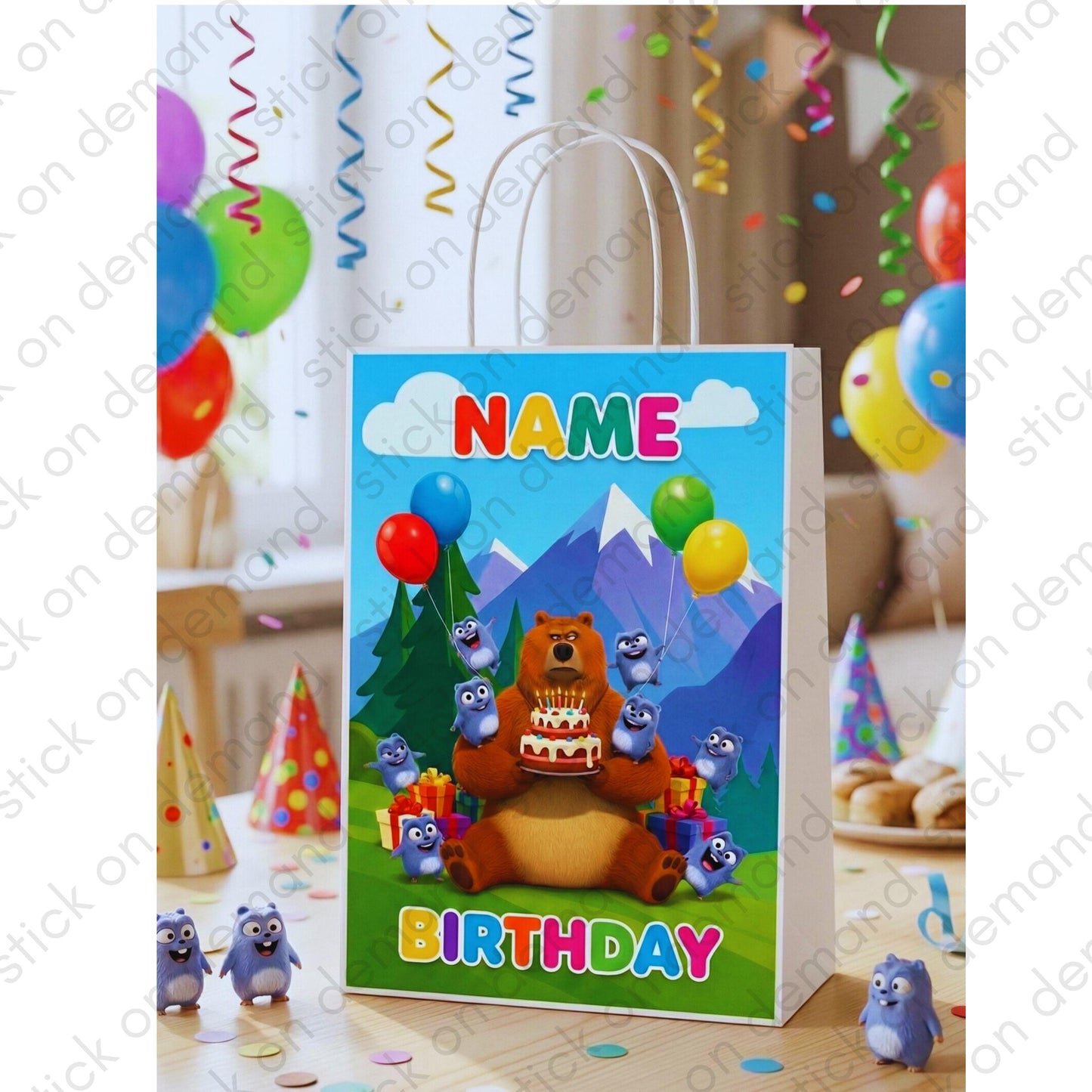 Personalised Small grizzly  Party Favor Bag – Birthday Theme - Birthday Bag / Grizzly Party Favors Bag
