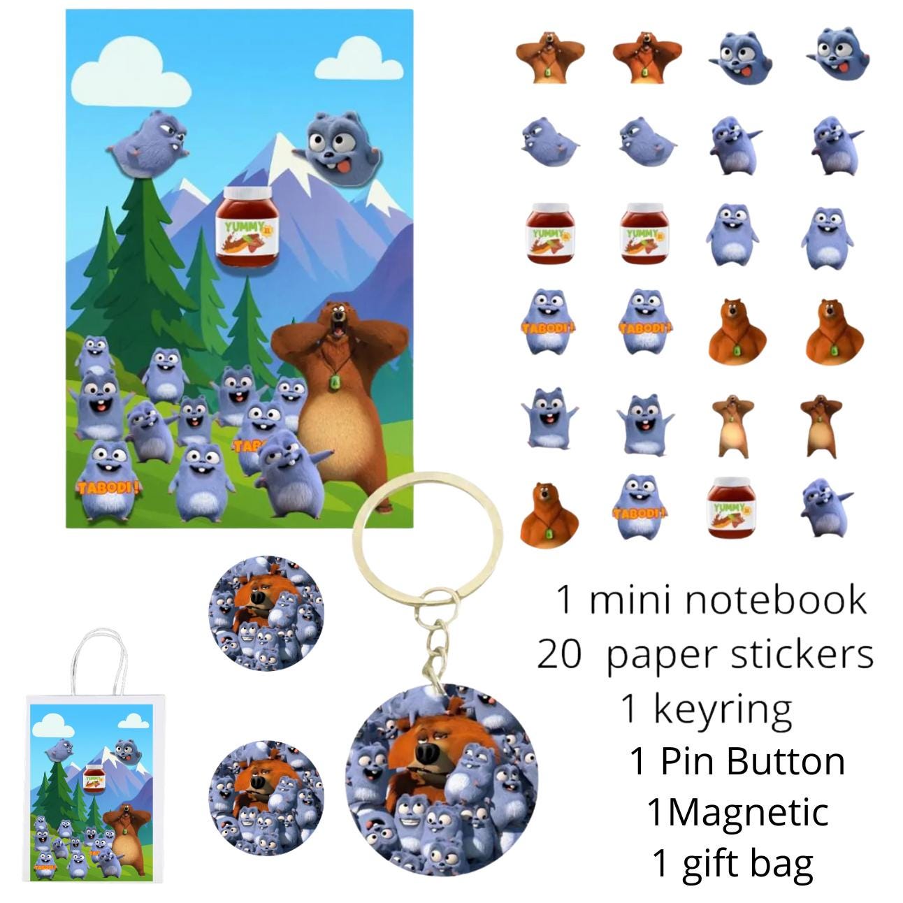 Grizzly  Bear Waterproof Stickers - Lemmings Theme, Gift Kit - Party Kit and more