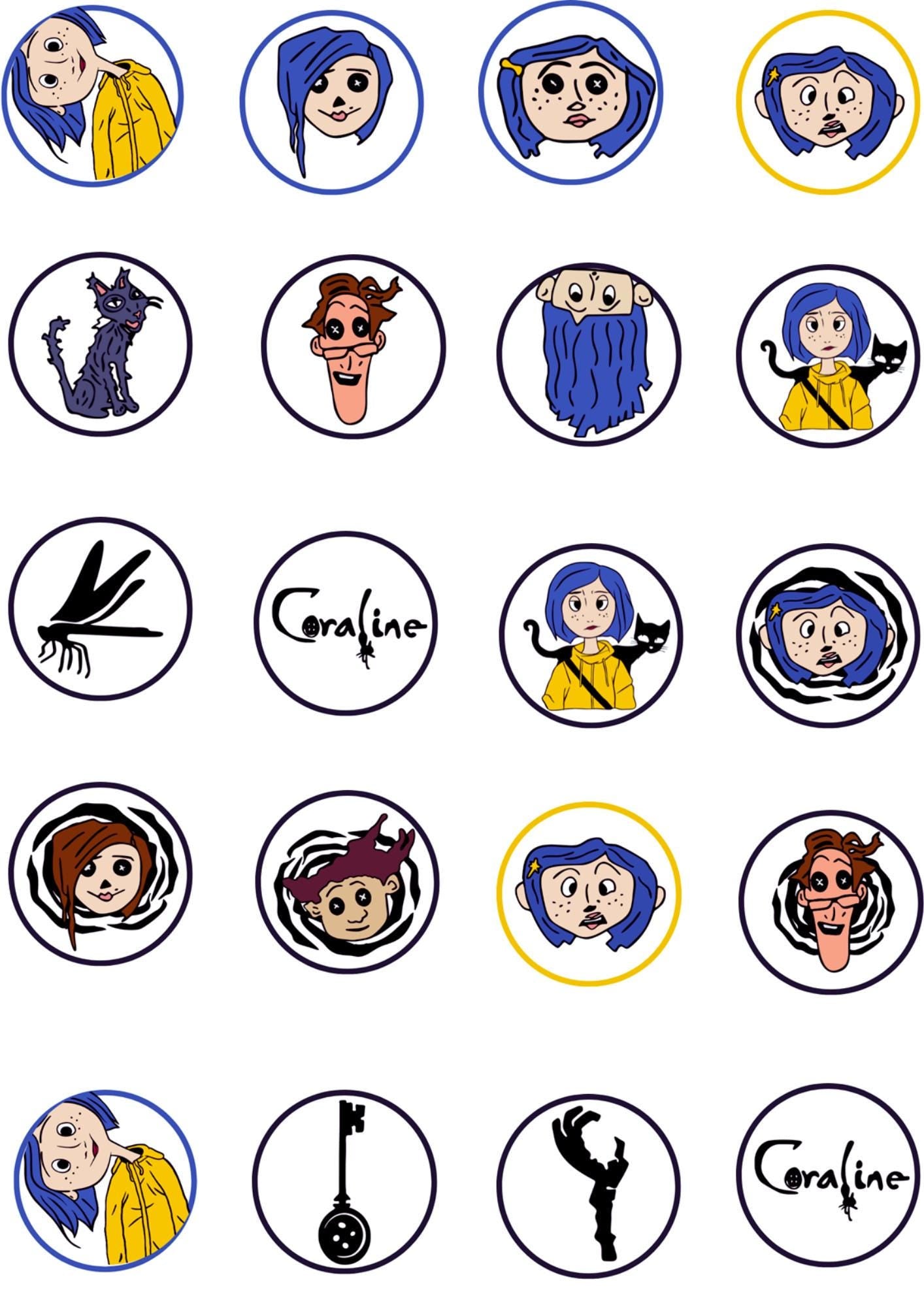 20 Coraline stickers / Party Kit /  Sticker Pack / Waterproof or Paper / Cupcake Toppers / Coraline / Stickers/ Mini Notebook