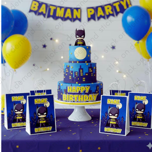 Personalised Small Bat Superhero Party Favor Bag – Birthday Theme - Birthday Bag / Batman   Party Favors Bag