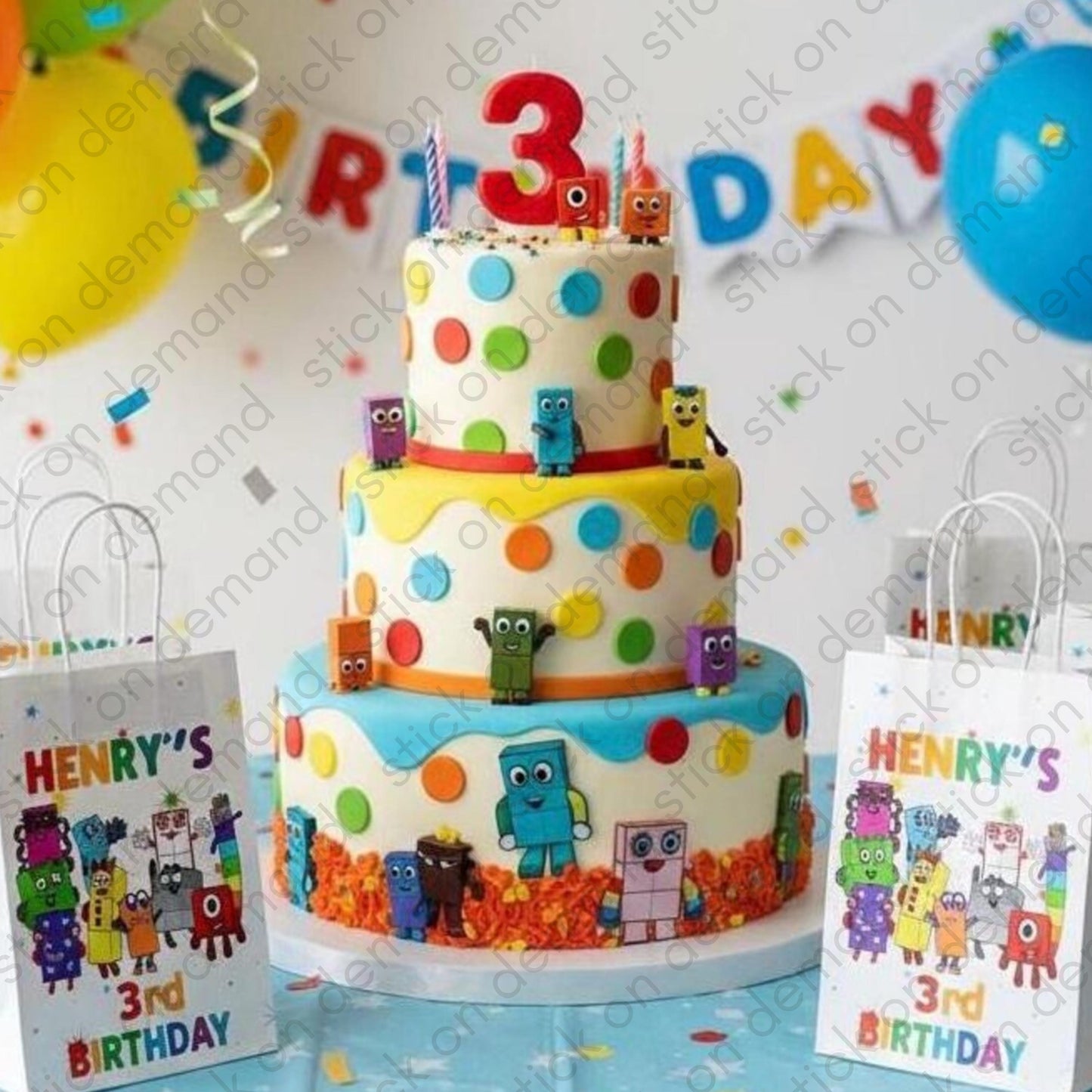 Colorful Number Blocks Party Favor Bags or Complete Kit  - Personalised Kids Birthday Goodie Bags  - Custom Celebration Favors