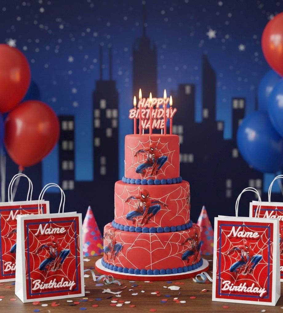 Personalised Small  Spider  Party Favor Bag – Birthday Theme - Birthday Bag / Spider  Party Favors Bag