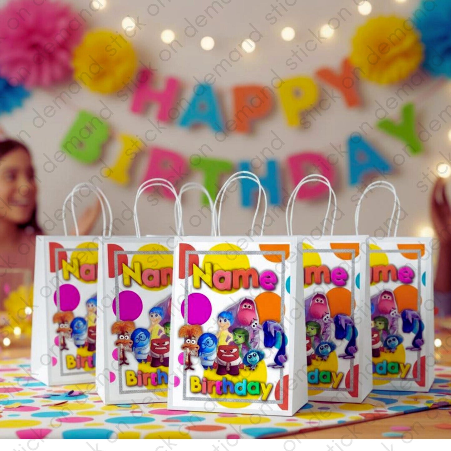 Personalised Small Inside Out 2  Party Favor Bag – Birthday Theme - Birthday Bag /  Inside Out 2 Party Favors Bag