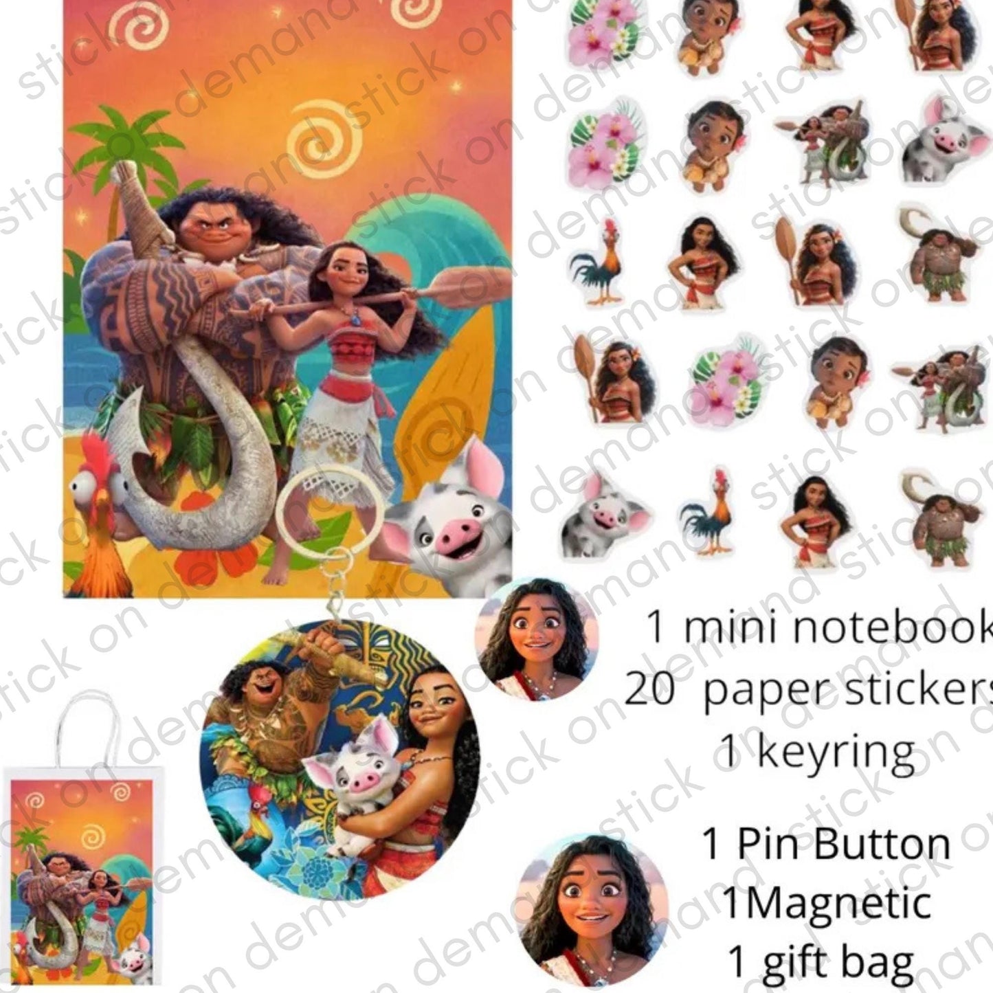 Personalised Moana Stationery Gift Set | Mini Notebook, Stickers, Keychain & More -