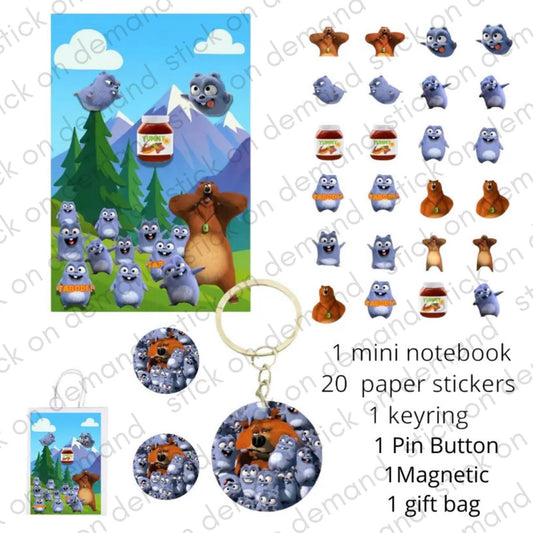 Personalised Grizzly Style Gift Kit | Mini Notebook, Stickers & Keychain . Personalised Name on Mini notebook , Keyring and Gift Bag