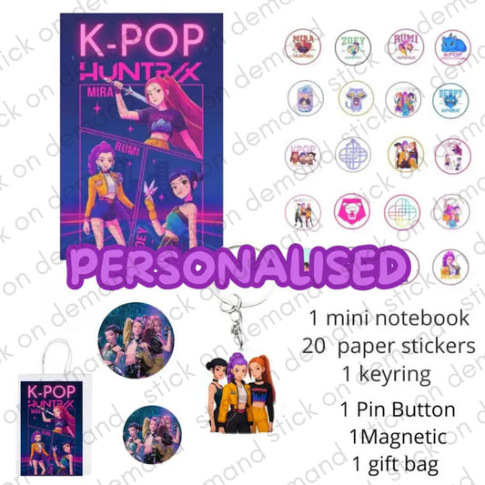 Personalised Kpop Gift Kit | Stickers, Keychain, Mini Notebook & More . Personalised Name on Mini notebook , Keyring and Gift Bag
