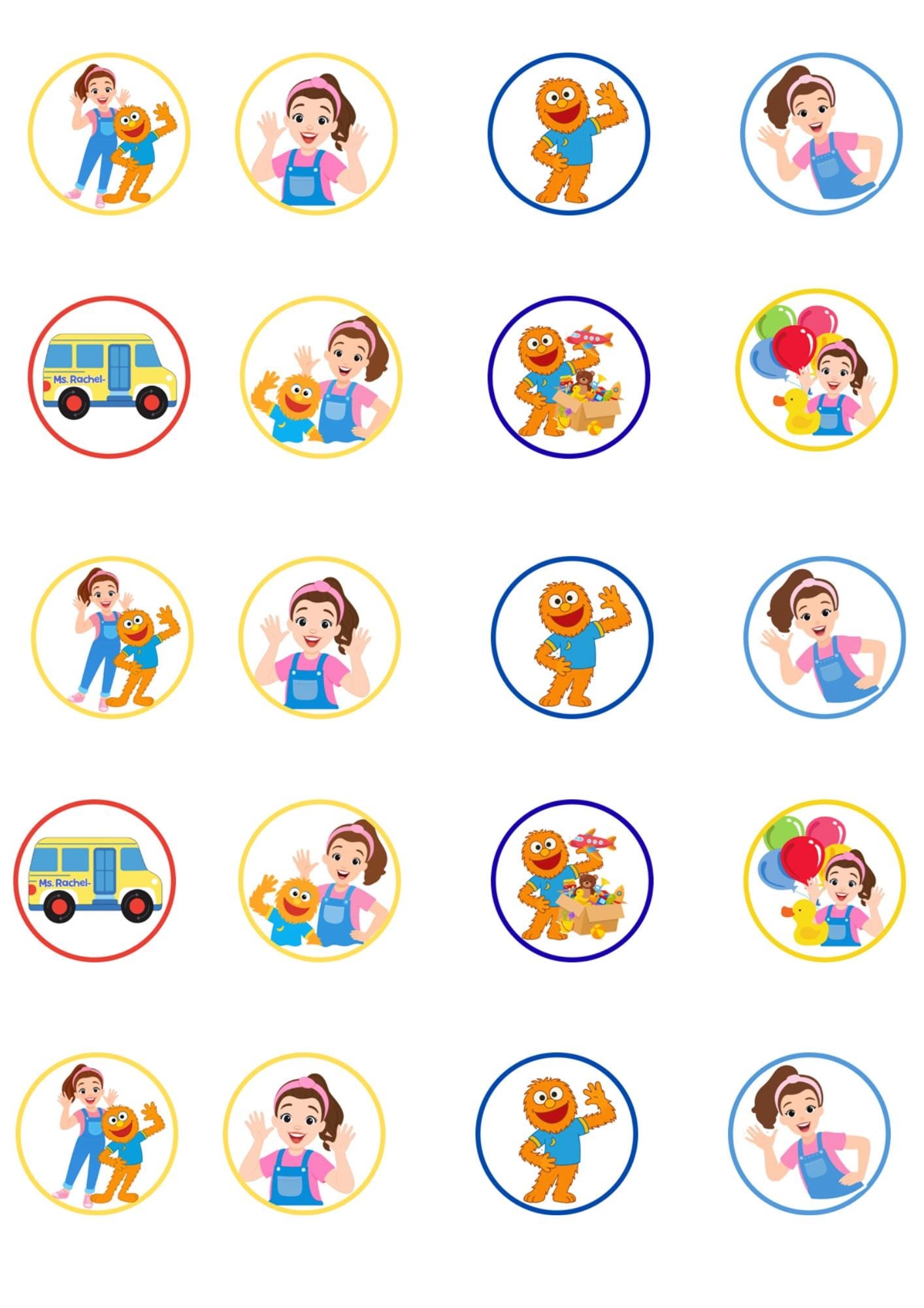 20 Rachel   Stickers   / Vinyl  Waterproof Stickers / Paper Stickers  /Cupcake Toppers  / Gift Kit  / 3D Stickers / Ms Rachel Party