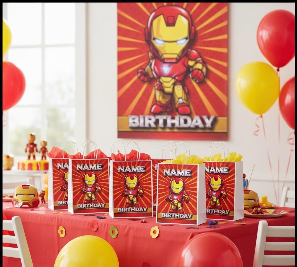 Personalised Small Iron Man Party Favor Bag – Birthday Theme - Birthday Bag / Iron Man   Party Favors Bag