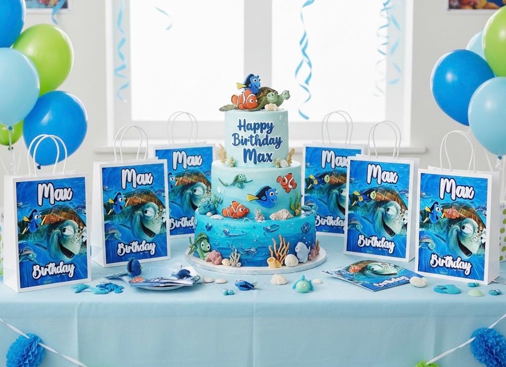 Personalised Small Finding  Nemo Party Favor Bag – Birthday Theme - Birthday Bag / Finding  Nemo  Party Favors Bag