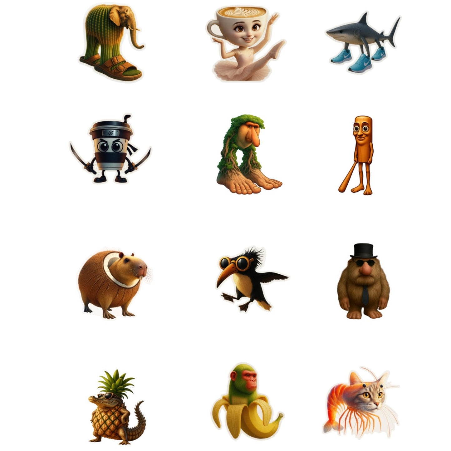 Italian Brainrot Waterproof Vinyl Stickers / Cupcake Toppers / Party Kit