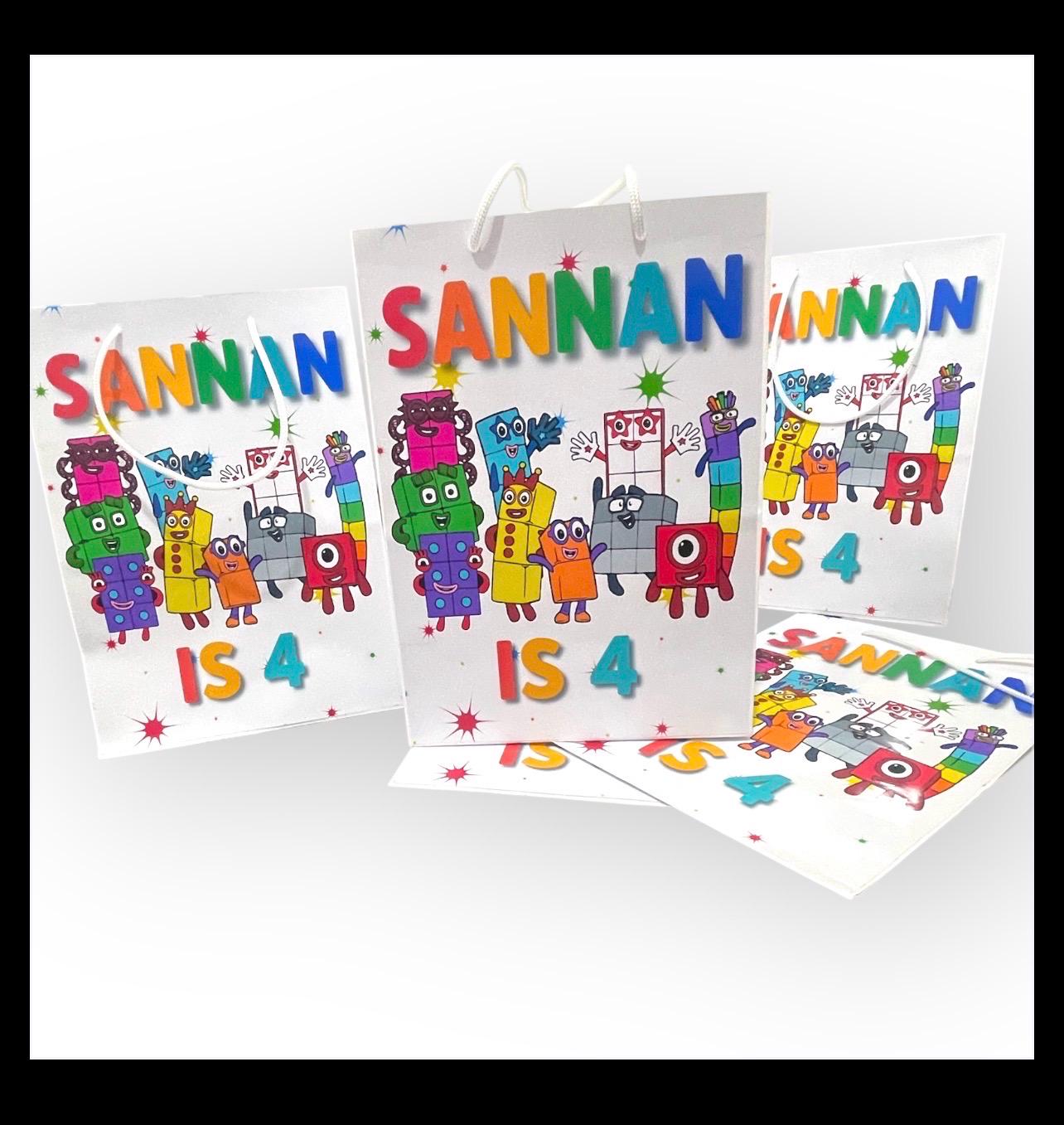 Colorful Number Blocks Party Favor Bags or Complete Kit  - Personalised Kids Birthday Goodie Bags  - Custom Celebration Favors