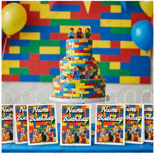 Personalised Small  Brick  Party Favor Bag – Birthday Theme - Birthday Bag / Brick Party  Favors Bag