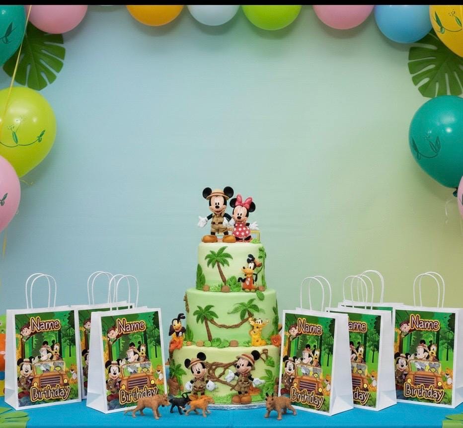 Personalised Small  Mickey Safari  Party Favor Bag – Birthday Theme - Birthday Bag / Mickey Safari  Party Favors Bag