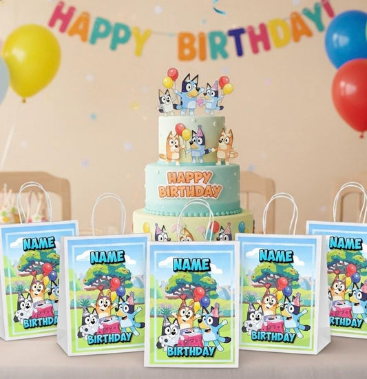 Personalised Small  Blue Dog  Party Favor Bag – Birthday Theme - Birthday Bag / Blue Dog Party Favors Bag