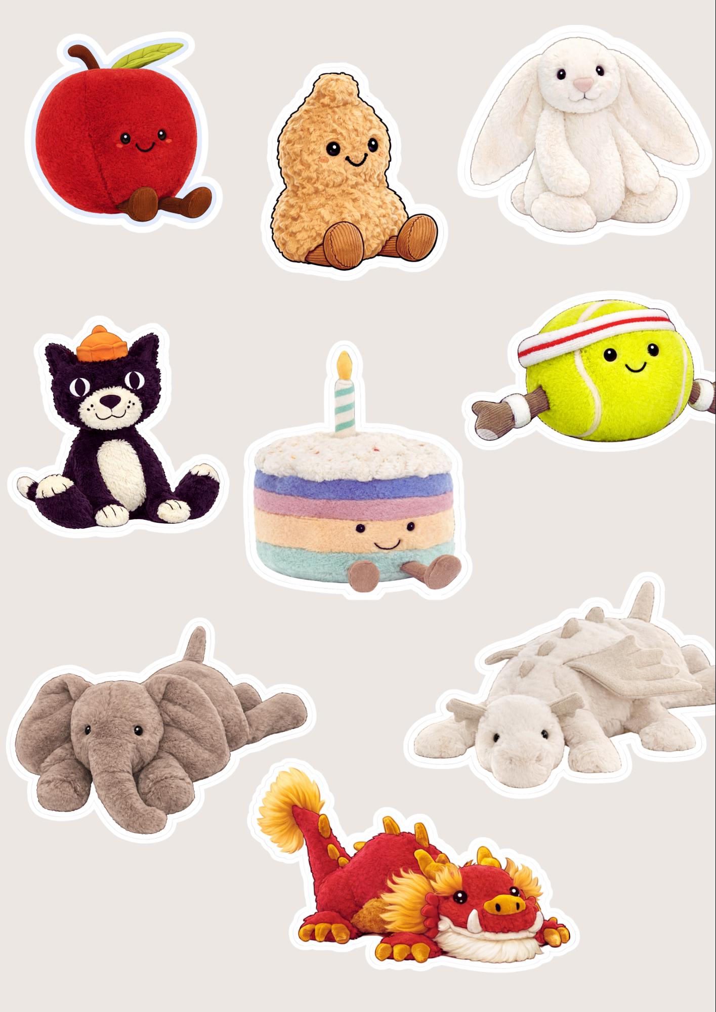 9 Jellycat  stickers /  Waterproof stickers  /  Shape Stickers   / Party Kit