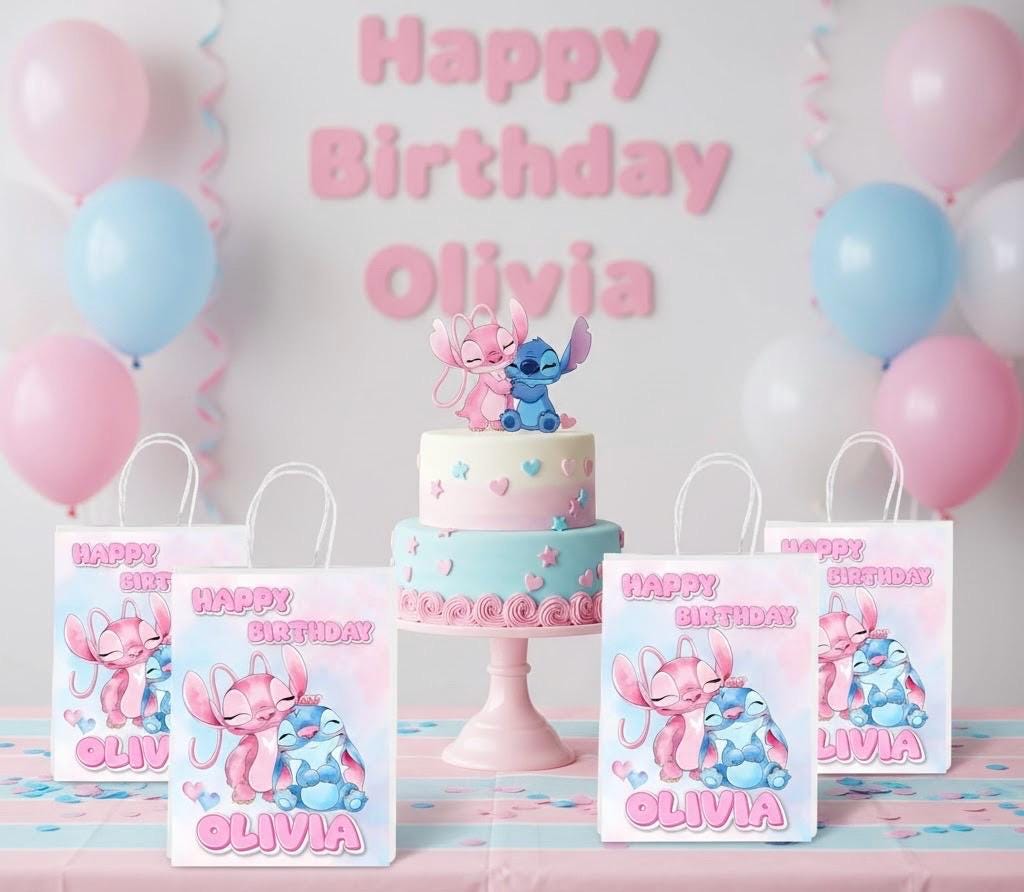Personalised Small  Stitch & Angel Party Favor Bag – Birthday Theme - Birthday Bag