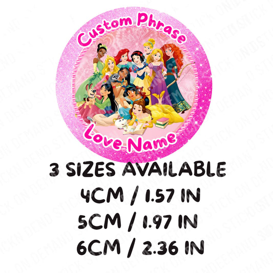 Personalised Princess Birthday Stickers / Party Favor Labels / Princess Stickers / Custom Phrase Stickers