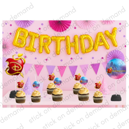 Handmade Descendants Party Topper Set – Cupcake & Centerpiece Decorations