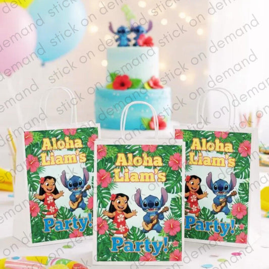 Lilo and Stitch Aloha Birthday Party Bags - Custom Tropical Luau Favor Bags - Hibiscus Floral Party Decor - Summer Hawaiian Celebration