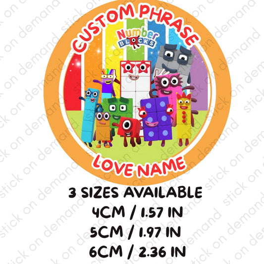Personalised Custom Phrase Thank You Stickers –Numbers Blocks  Party Favor Labels - Numbers Blocks   Thank You Stickers