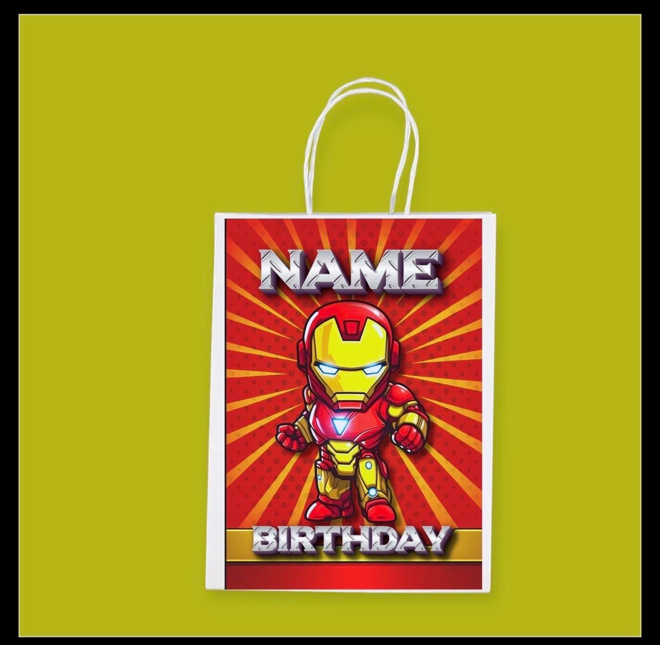 Personalised Small Iron Man Party Favor Bag – Birthday Theme - Birthday Bag / Iron Man   Party Favors Bag