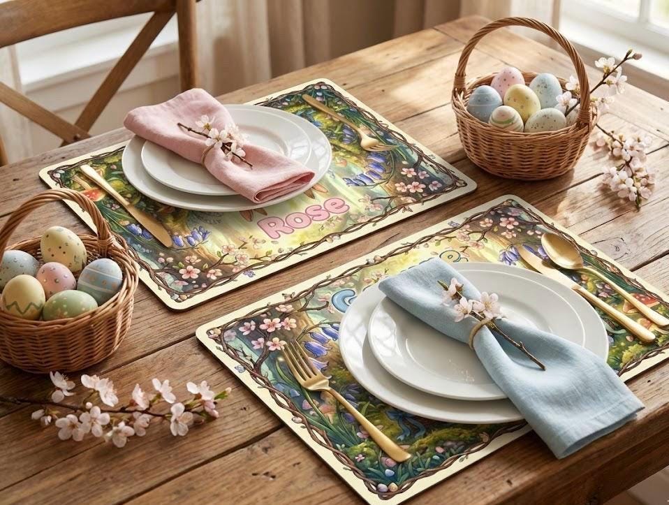 Personalised  Easter  Placemat &  Coaster –Personalised -  Easter Decor   , Kids Tableware – Custom Designs Available