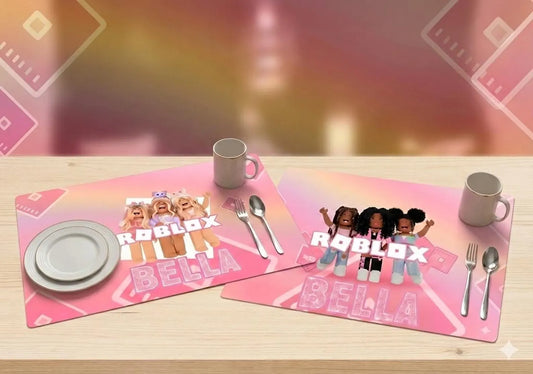 Personalised Laminated  Roblox Girls Placemat & Coaster Tableware – Custom Designs Available - Personalised kids placemat
